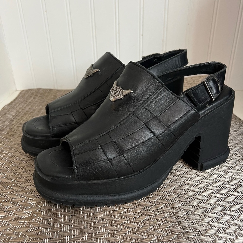 Women's Black Leather Slingback Heels